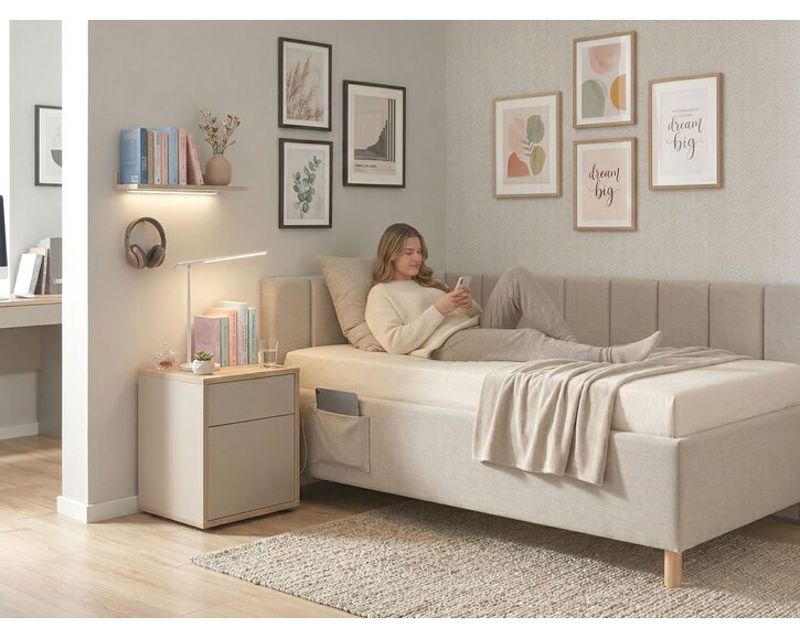 Multifunkční rohová postel DOCK s roštem a USB nabíječkou Multifunkční rohová postel DOCK s roštem a USB nabíječkou