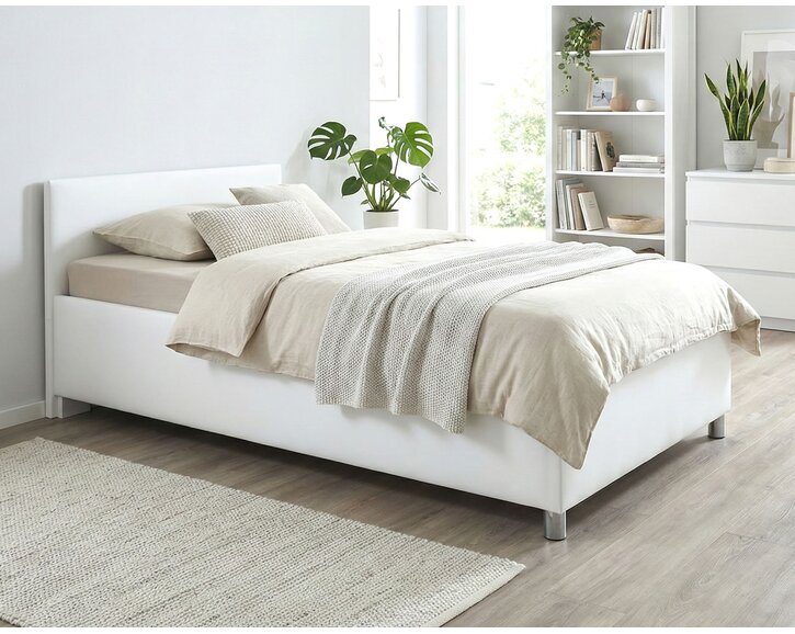 Zvýšená čalouněná postel s úložným prostorem Lyoneta, 140x200, bílá Zvýšená čalouněná postel s úložným prostorem Lyoneta, 140x200, bílá