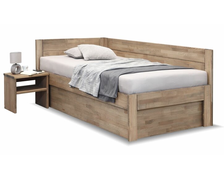 Rohová postel jednolůžko s úložným prostorem Timea, masiv buk, Pravá Rohová postel jednolůžko s úložným prostorem Timea, masiv buk, Pravá