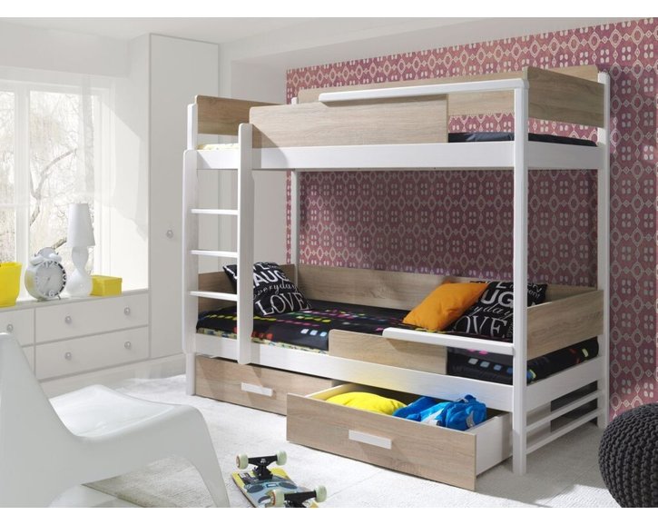 Dětská patrová postel se zábranou a úložným prostorem TEREZA, masiv borovice Dětská patrová postel se zábranou a úložným prostorem TEREZA, masiv borovice