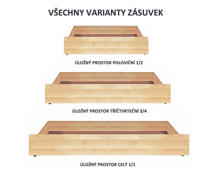 Úložný prostor 3/4 pod postele BW, masiv buk Úložný prostor 3/4 pod postele BW, masiv buk