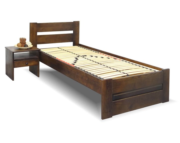 Dřevěná postel jednolůžko Hanka, masiv borovice, moření ořech Dřevěná postel jednolůžko Hanka, masiv borovice, moření ořech