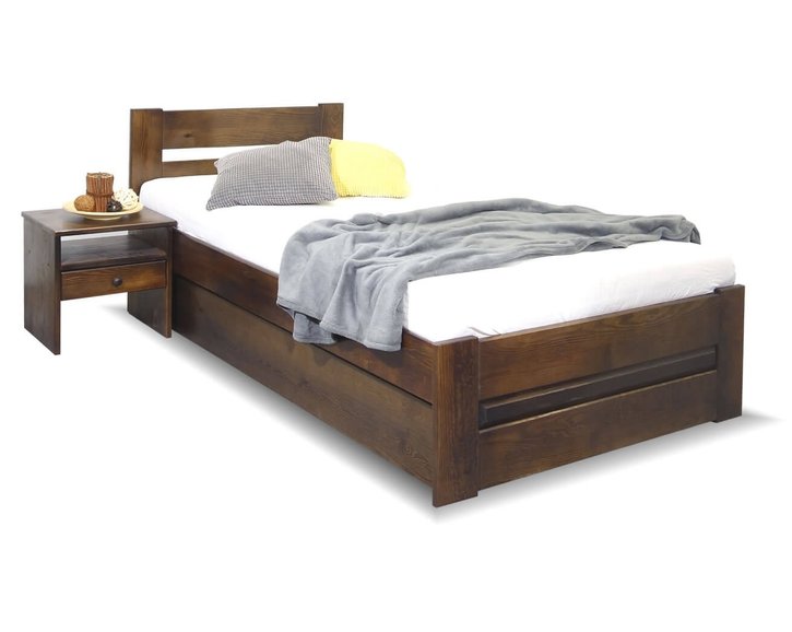 Postel jednolůžko s úložným prostorem Hanka, 90x200cm, masiv borovice, moření ořech Postel jednolůžko s úložným prostorem Hanka, 90x200cm, masiv borovice, moření ořech