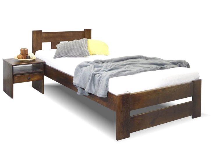 Postel jednolůžko Barča, 90x200cm, masiv borovice, moření ořech Postel jednolůžko Barča, 90x200cm, masiv borovice, moření ořech