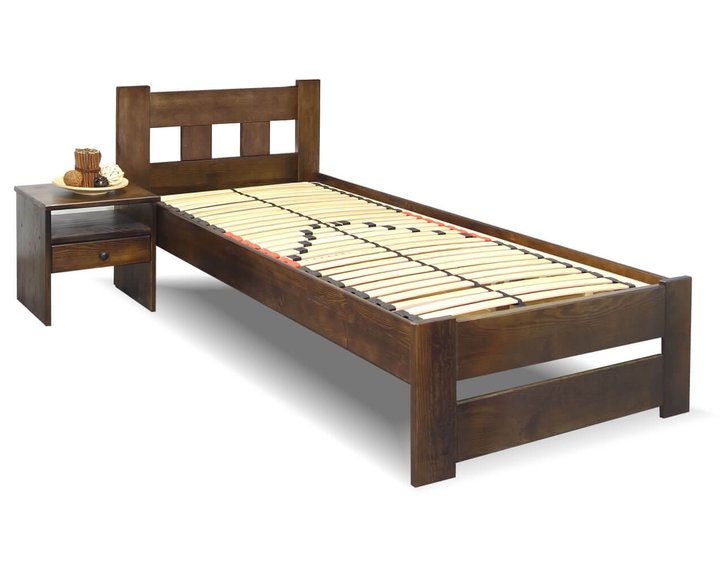 Dřevěná postel jednolůžko Barča, masiv borovice, moření ořech Dřevěná postel jednolůžko Barča, masiv borovice, moření ořech