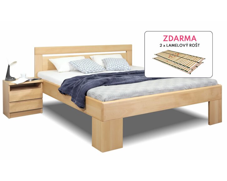 Dřevěná postel s rošty Valerian, masiv buk Dřevěná postel s rošty Valerian, masiv buk