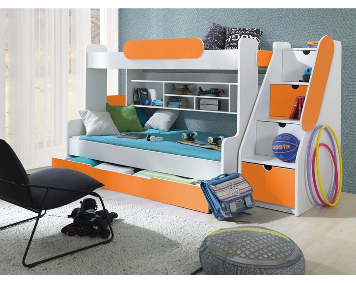 Dětská patrová postel se zábranou a úložným prostorem Sagi, lamino Dětská patrová postel se zábranou a úložným prostorem Sagi, lamino