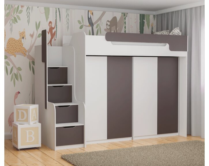 Multifunkční patrová postel Dori se spodní postelí a skříní, lamino bílá/grafit Multifunkční patrová postel Dori se spodní postelí a skříní, lamino bílá/grafit