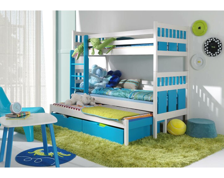 Poschoďová postel s úložným prostorem pro 3 děti MAX, masiv borovice Poschoďová postel s úložným prostorem pro 3 děti MAX, masiv borovice