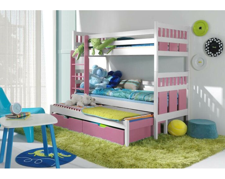 Poschoďová postel s úložným prostorem pro 3 děti MAX, masiv borovice Poschoďová postel s úložným prostorem pro 3 děti MAX, masiv borovice