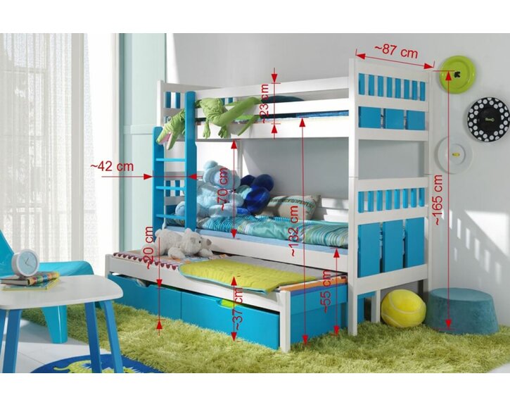 Poschoďová postel s úložným prostorem pro 3 děti MAX, masiv borovice Poschoďová postel s úložným prostorem pro 3 děti MAX, masiv borovice